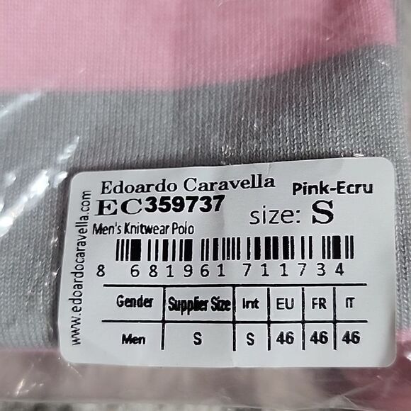 1729 NWT EDOARDO CARAVELLAV-NECK SHORT SLEEVE POLO SHIRT // STRIPED PINK + GRAY - Picture 5 of 6